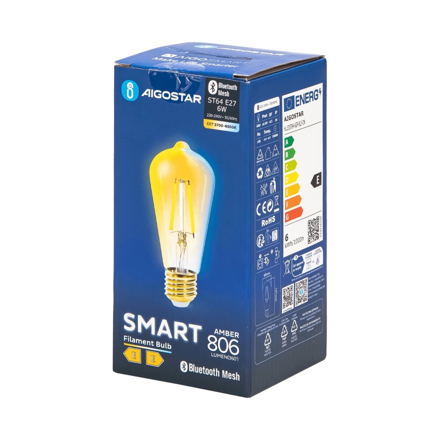 Bombilla LED regulable FILAMENT MESH Inteligente ST64 E27/6W/230V 2700-6500K - Aigostar