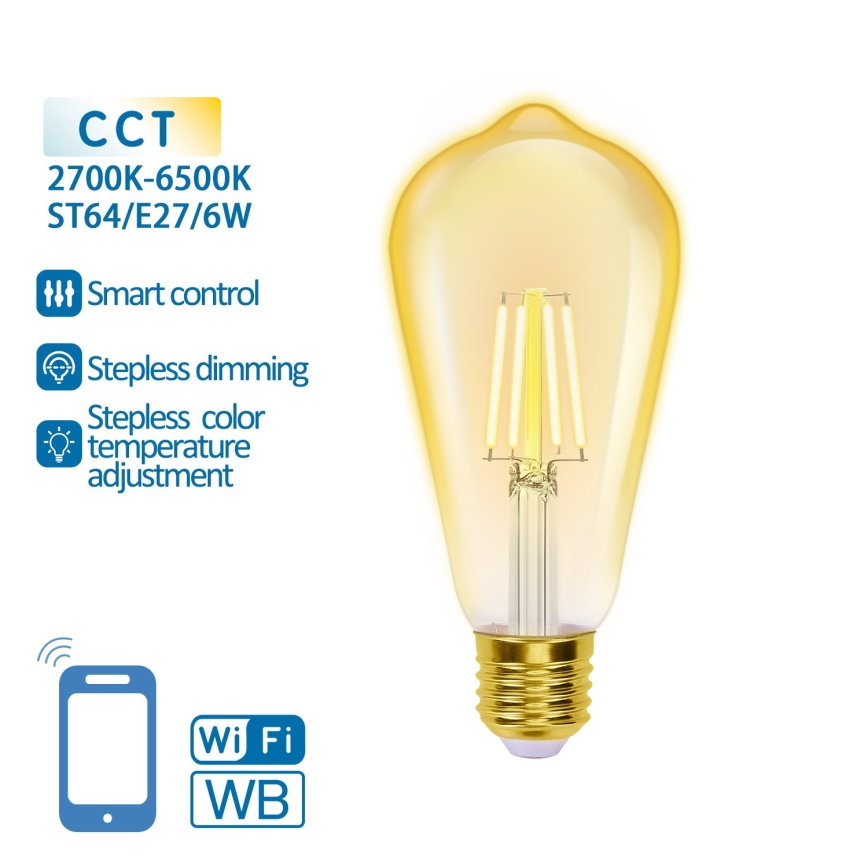 Bombilla LED regulable FILAMENT ST64 E27/6W/230V 2700-6500K Wi-Fi - Aigostar