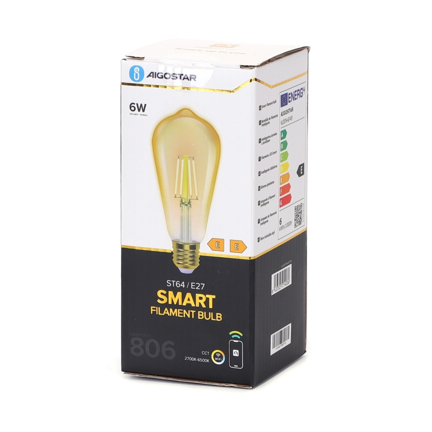 Bombilla LED regulable FILAMENT ST64 E27/6W/230V 2700-6500K Wi-Fi - Aigostar