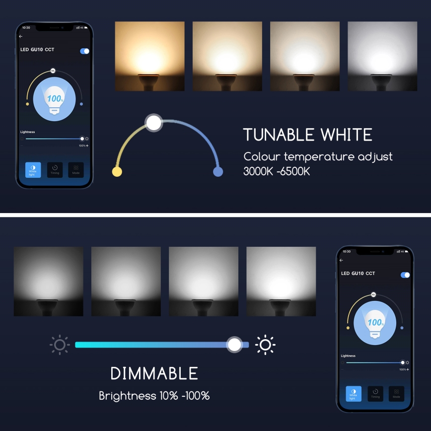 Bombilla LED regulable GU10/5W/230V 3000-6500K Wi-Fi - Aigostar