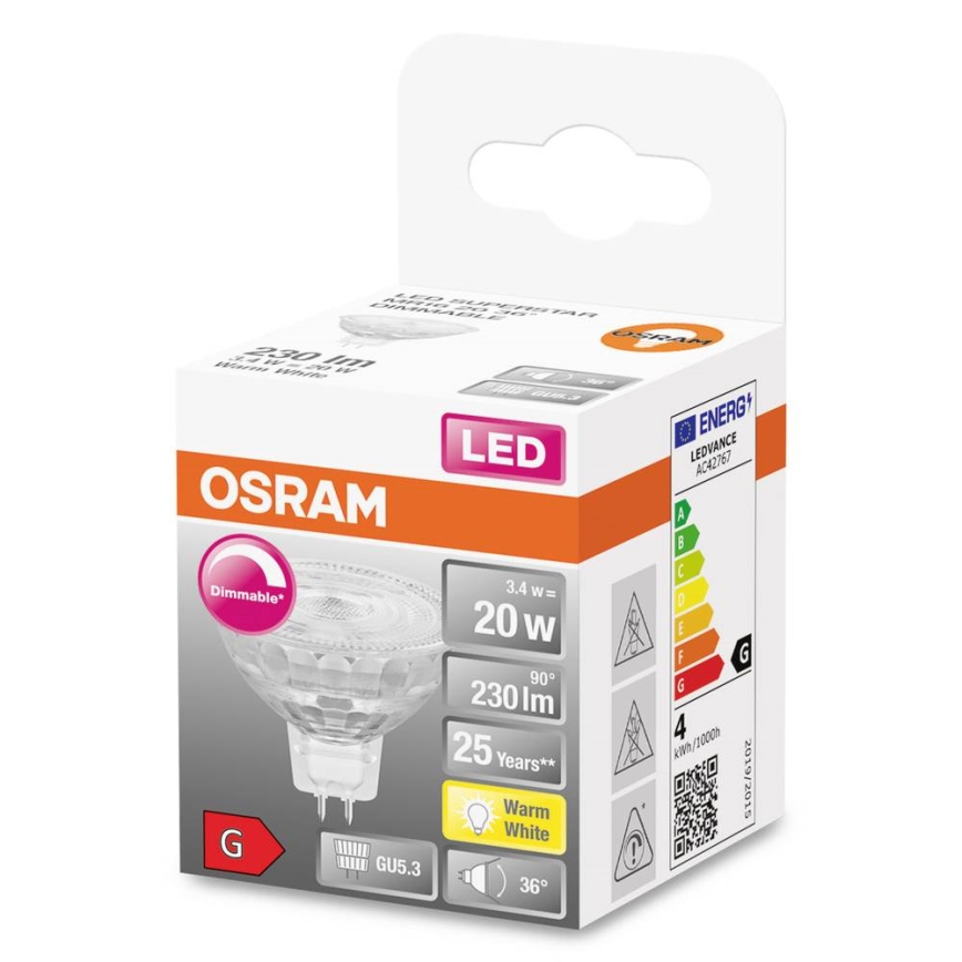 Bombilla LED regulable GU5,3/3,4W/230V 2700K CRI 90 - Osram