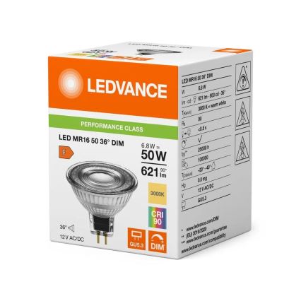 Bombilla LED regulable MR16 GU5,3/6,8W/12V 3000K 36° CRI 90 - Ledvance
