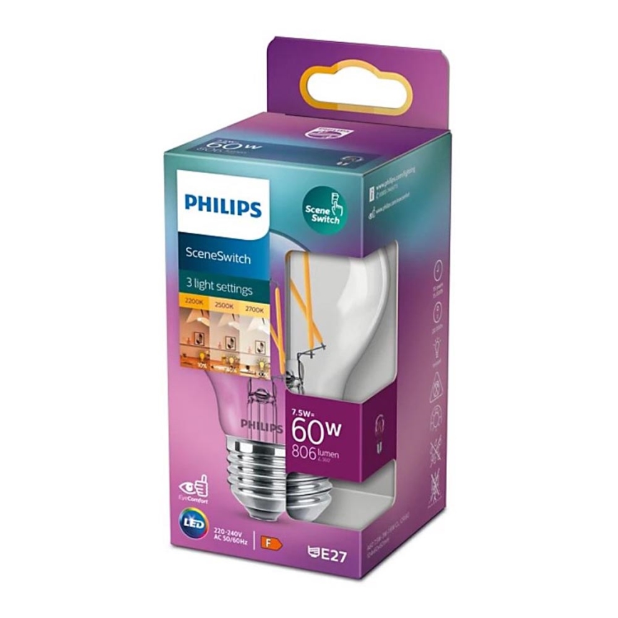 Bombilla LED regulable Philips Warm Glow A60 B22/7W/230V 2200-2700K CRI 90