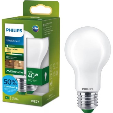 Bombilla LED regulable ULTRAEFFICIENT Philips A60 E27/2,3W/230V 2700K
