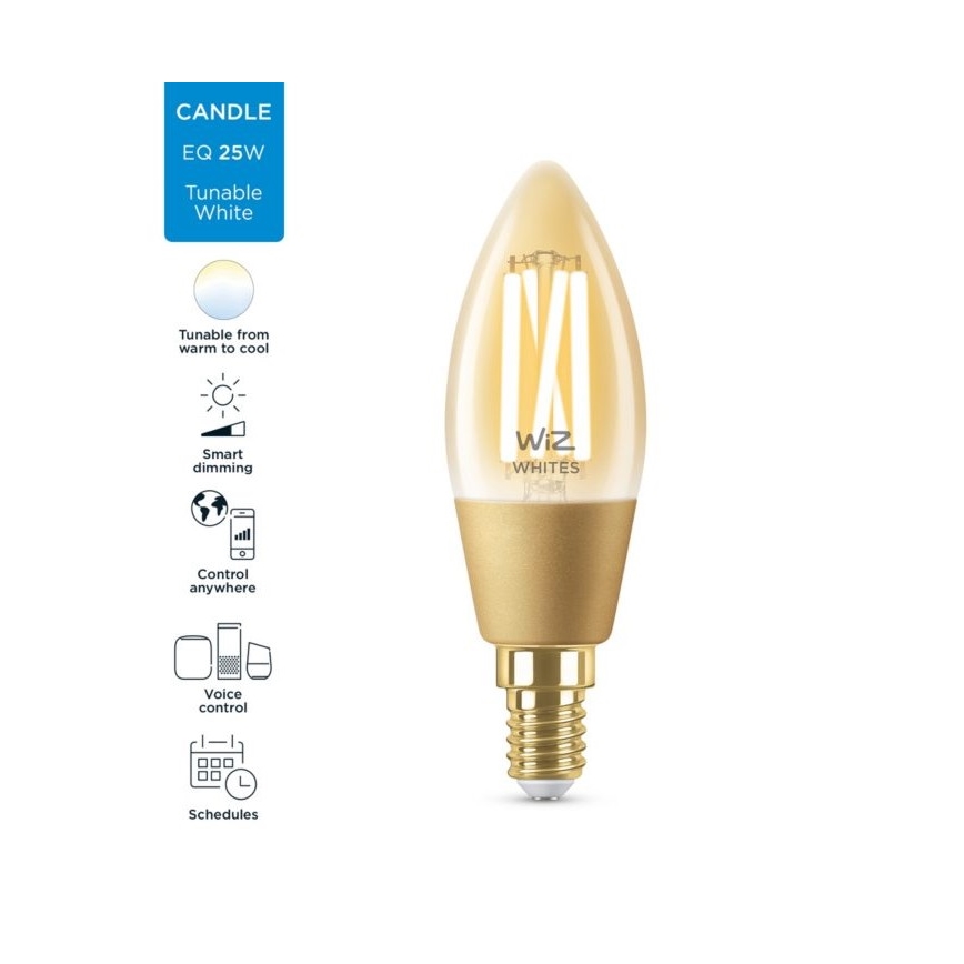 Bombilla LED regulable VINTAGE FILAMENT C35 E14/4,9W/230V 2000-5000K CRI 90 Wi-Fi - WiZ