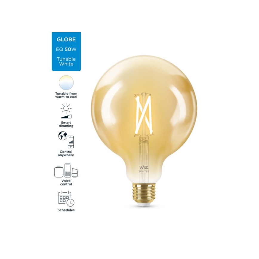Bombilla LED regulable VINTAGE FILAMENT G125 E27/6,7W/230V 2000-5000K CRI 90 Wi-Fi - WiZ