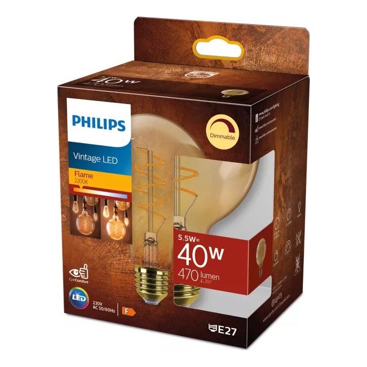 Bombilla LED regulable VINTAGE Philips G95 E27/5,5W/230V 2200K