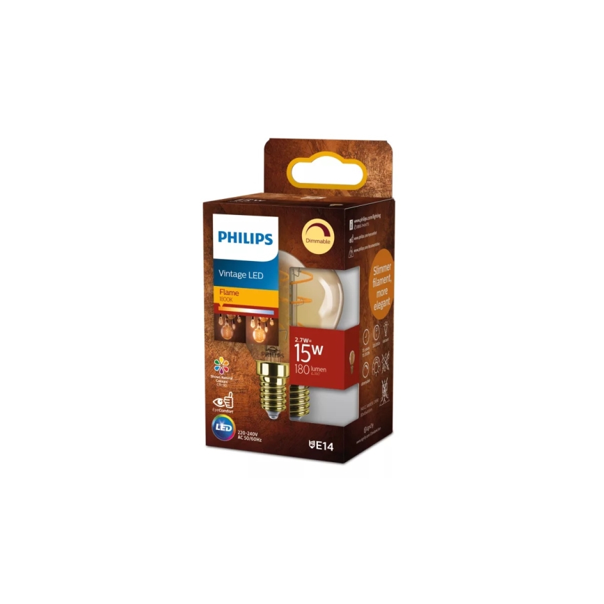 Bombilla LED regulable VINTAGE Philips P45 E14/2,7W/230V 1800K