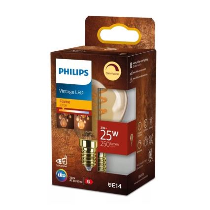 Bombilla LED regulable VINTAGE Philips P45 E14/3W/230V 2200K