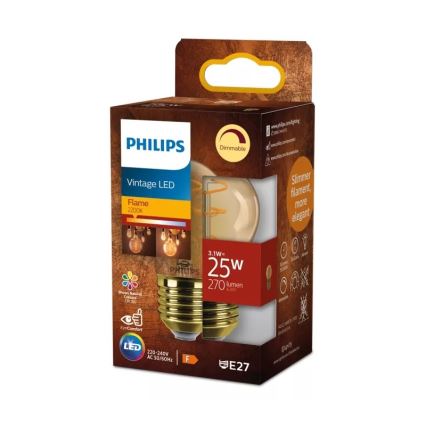 Bombilla LED regulable VINTAGE Philips P45 E27/3,1W/230V 2200K CRI 90
