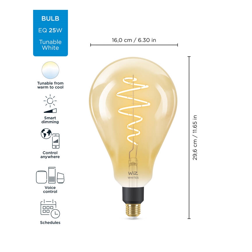 Bombilla LED regulable VINTAGE FILAMENT PS160 E27/6,5W/230V 2000-5000K CRI 90 Wi-Fi -WiZ