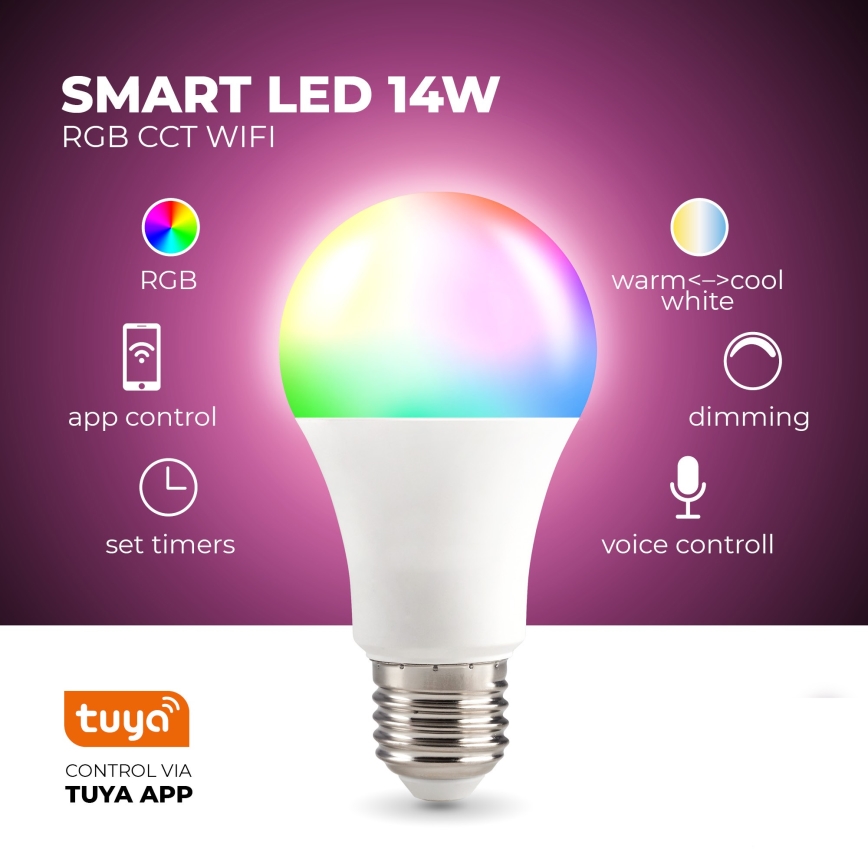 Bombilla LED RGB inteligente regulable E27/9,5W/230V 2700-6500K Wi-Fi Tuya