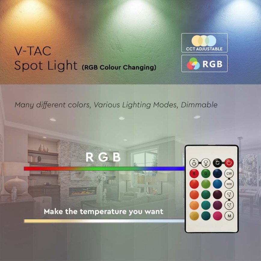 Bombilla LED RGB regulable GU10/4,8W/230V 4000K + mando a distancia