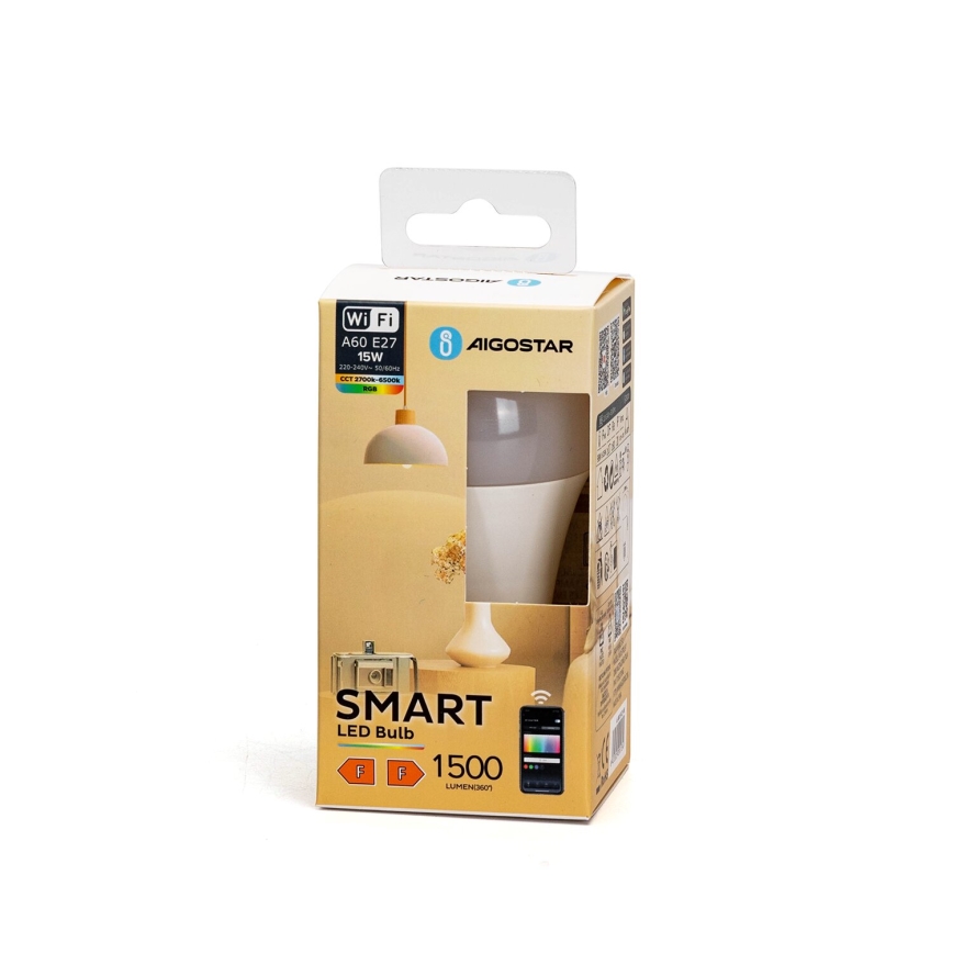 Bombilla LED RGBW regulable A60 E27/15W/230V 2700-6500K Wi-Fi - Aigostar