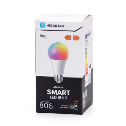 Bombilla LED RGBW regulable A60 E27/9W/230V 2700-6500K Wi-Fi - Aigostar