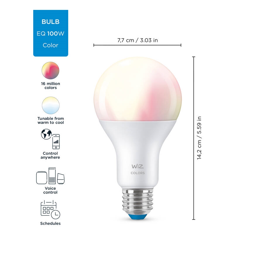 Bombilla LED RGBW regulable A67 E27/13W/230V 2200-6500K CRI 90 Wi-Fi -WiZ
