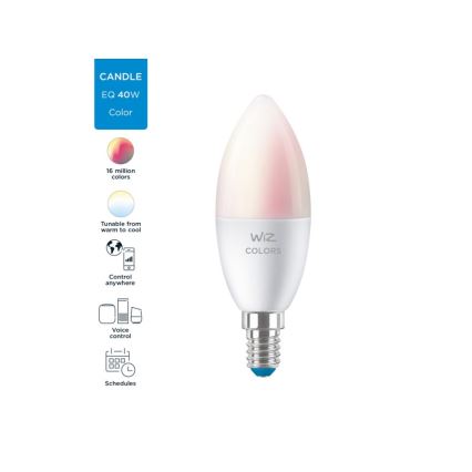 Bombilla LED RGBW regulable C37 E14/4,9W/230V 2200-6500K CRI 90 Wi-Fi -WiZ