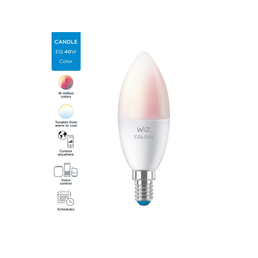Bombilla LED RGBW regulable C37 E14/4,9W/230V 2200-6500K CRI 90 Wi-Fi -WiZ