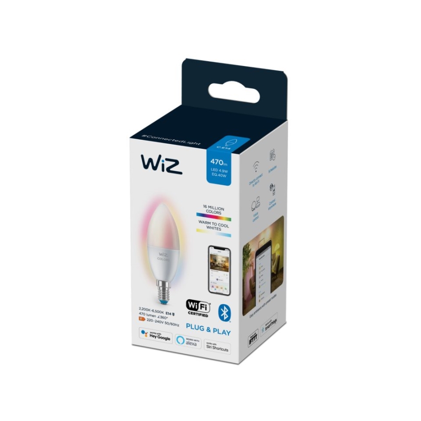 Bombilla LED RGBW regulable C37 E14/4,9W/230V 2200-6500K CRI 90 Wi-Fi -WiZ