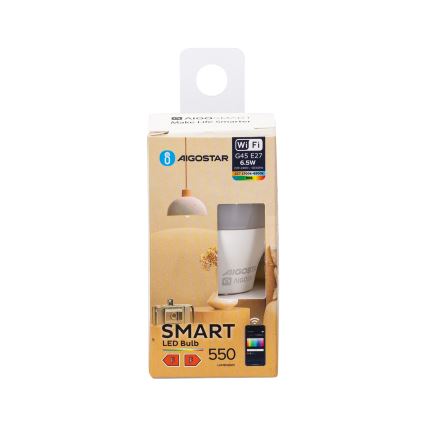 Bombilla LED RGBW regulable G45 E27/6,5W/230V 2700-6500K Wi-Fi - Aigostar