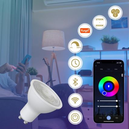 Bombilla LED RGBW regulable GU10/4,5W/230V 2700-6500K Wi-Fi Tuya