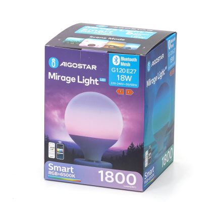 Bombilla LED RGBW regulable MESH G120 E27/18W/230V 6500K + control remoto - Aigostar