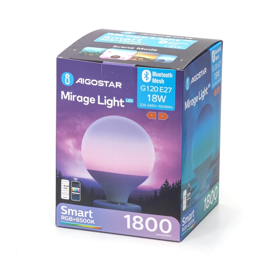 Bombilla LED RGBW regulable MESH G120 E27/18W/230V 6500K + control remoto - Aigostar