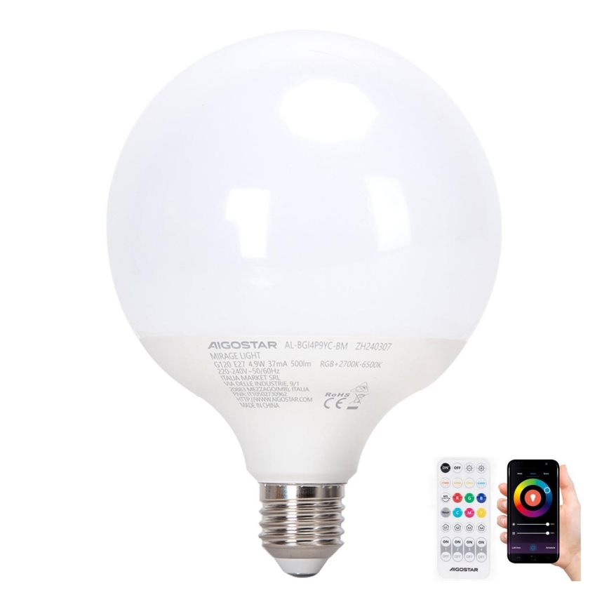 Bombilla LED RGBW regulable MESH G120 E27/4,9W/230V 2700-6500K + control remoto - Aigostar
