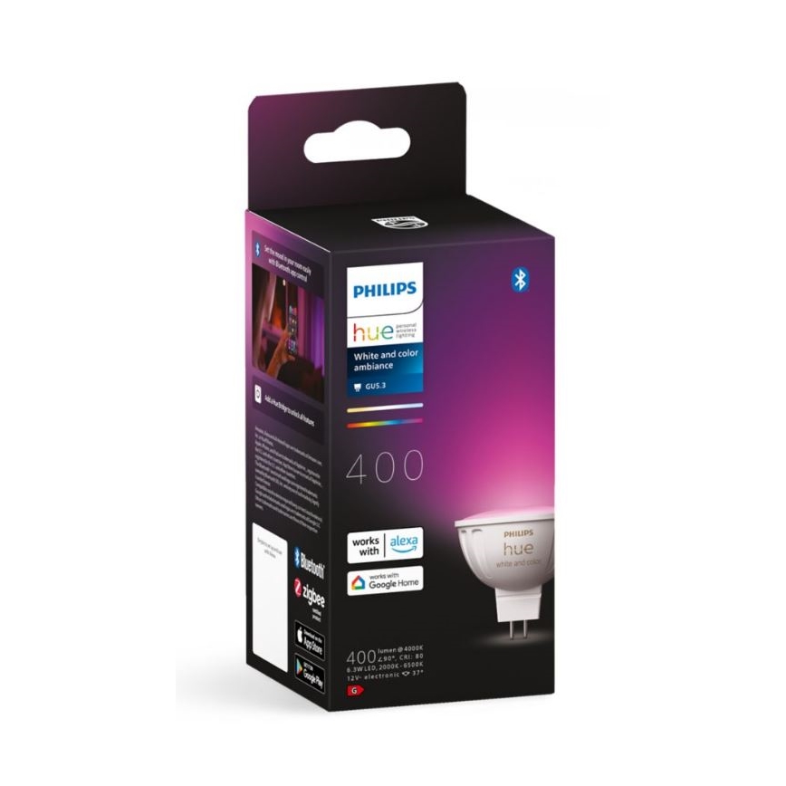 Bombilla LED RGBW regulable Philips Hue White And Color Ambiance GU5,3/MR16/6,3W/12V 2000-6500K