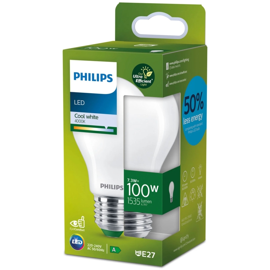 Bombilla LED ULTRAEFFICIENT Philips A60 E27/7,3W/230V 4000K