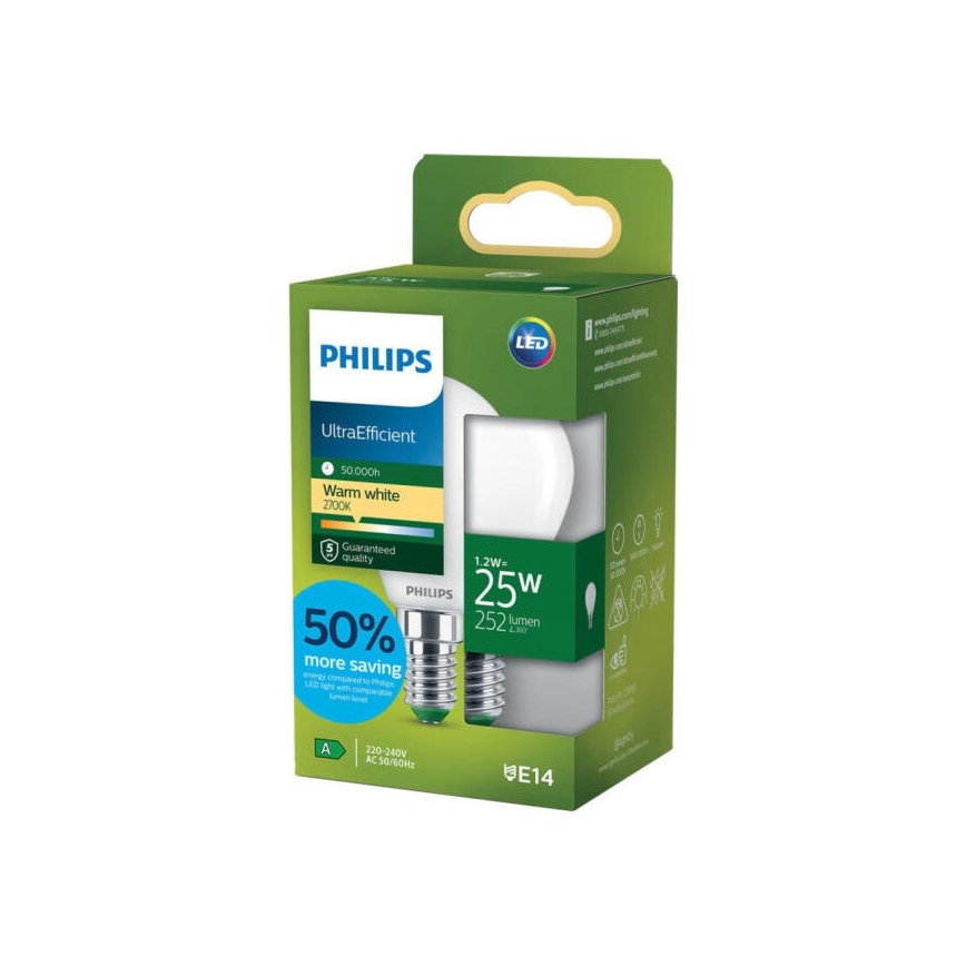 Bombilla LED ULTRAEFFICIENT Philips P45 E14/1,2W/230V 2700K