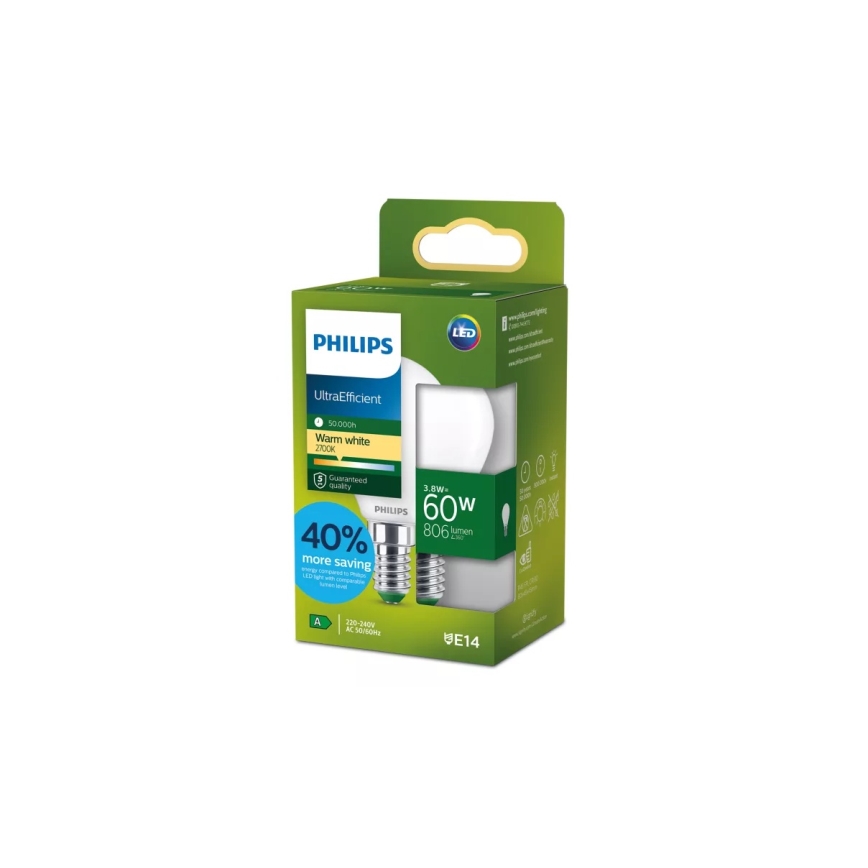 Bombilla LED ULTRAEFFICIENT Philips P45 E14/3,8W/230V 2700K