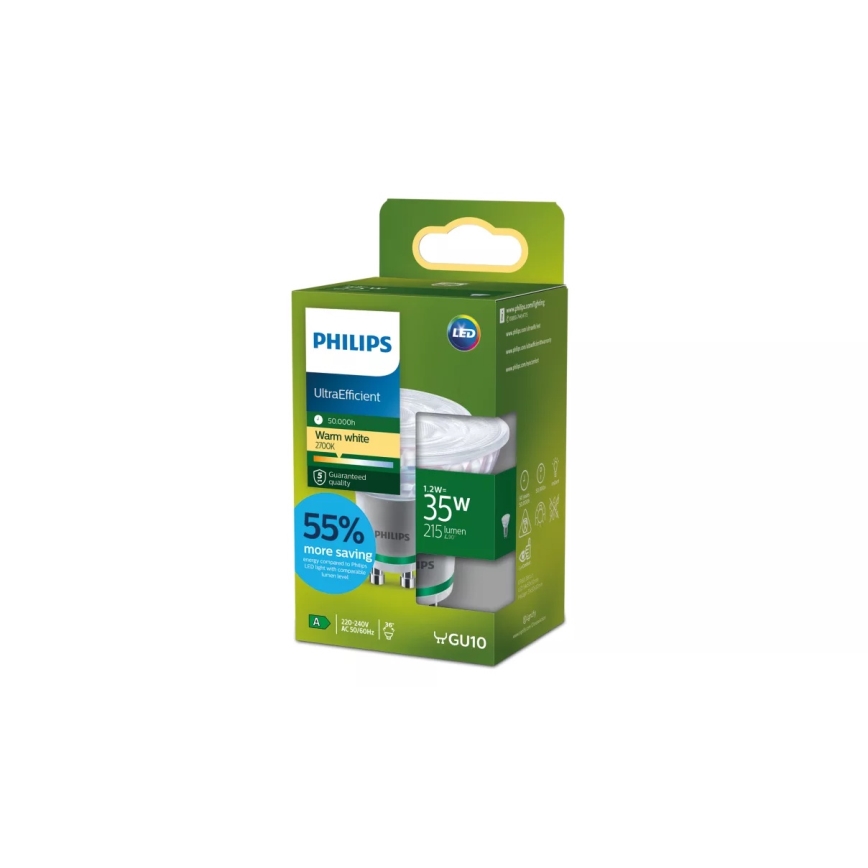 Bombilla LED ULTRAEFFICIENT Philips PAR16 GU10/1,2W/230V 2700K