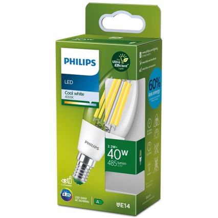 Bombilla LED ULTRAEFFICIENT VINTAGE Philips B35 E14/2,3W/230V 4000K