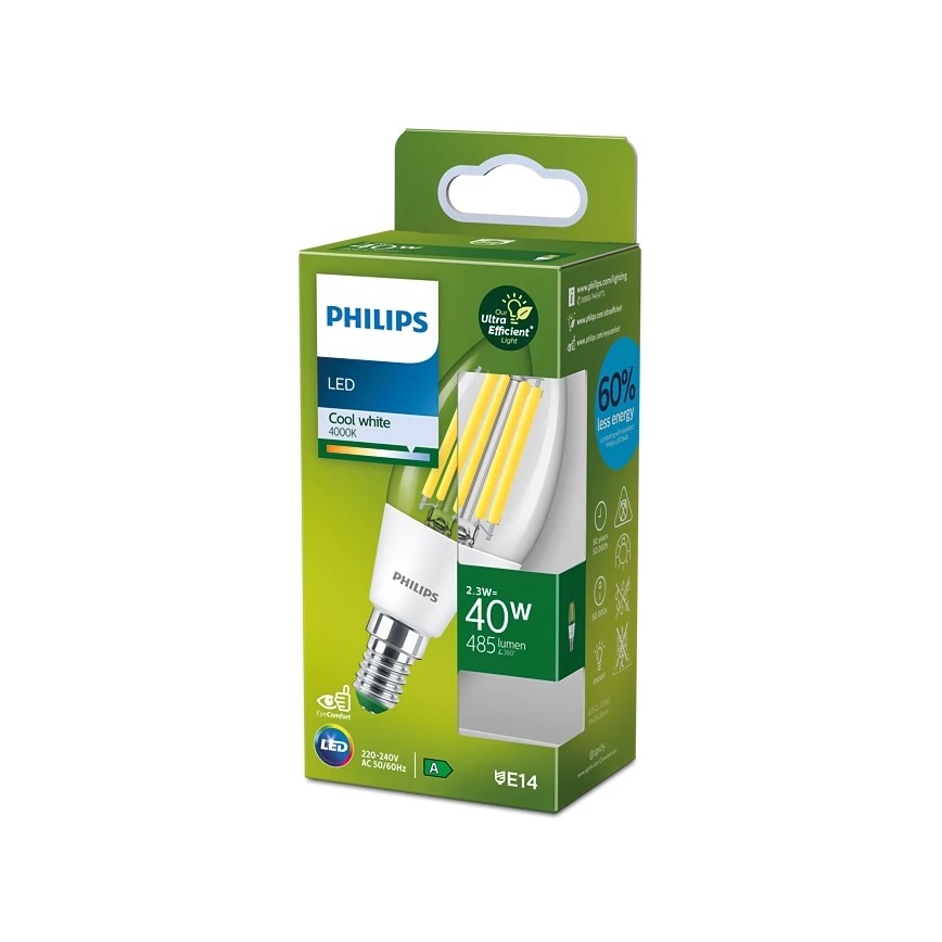 Bombilla LED ULTRAEFFICIENT VINTAGE Philips B35 E14/2,3W/230V 4000K
