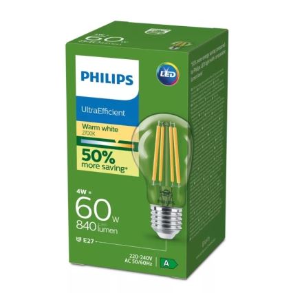 Bombilla LED ULTRAEFFICIENT VINTAGE Philips E27/4W/230V 2700K