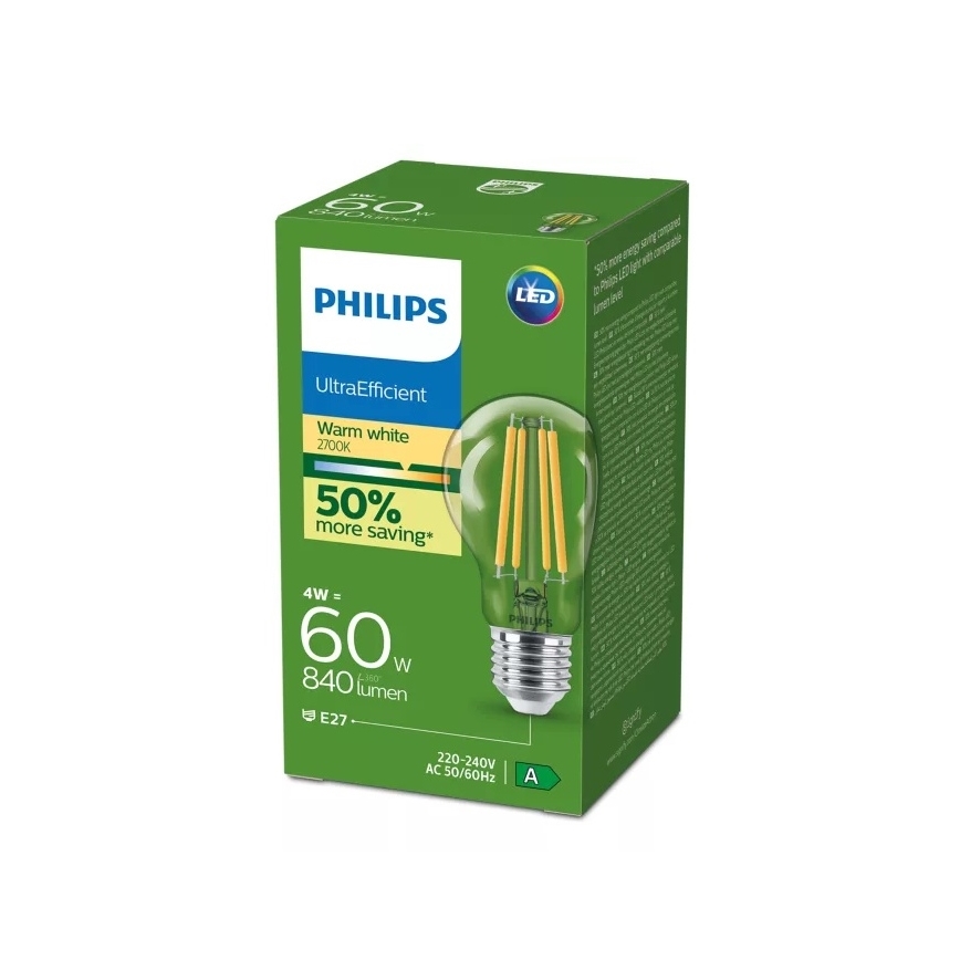 Bombilla LED ULTRAEFFICIENT VINTAGE Philips E27/4W/230V 2700K