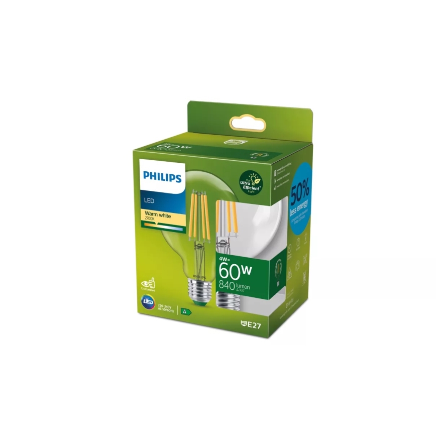 Bombilla LED ULTRAEFFICIENT VINTAGE Philips G95 E27/4W/230V 2700K