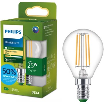 Bombilla LED ULTRAEFFICIENT VINTAGE Philips P45 E14/1,2W/230V 2700K