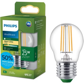 Bombilla LED ULTRAEFFICIENT VINTAGE Philips P45 E27/1,2W/230V 2700K
