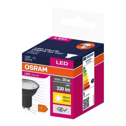 Bombilla LED VALUE PAR16 GU10/4,5W/230V 2700K 120° negro - Ledvance