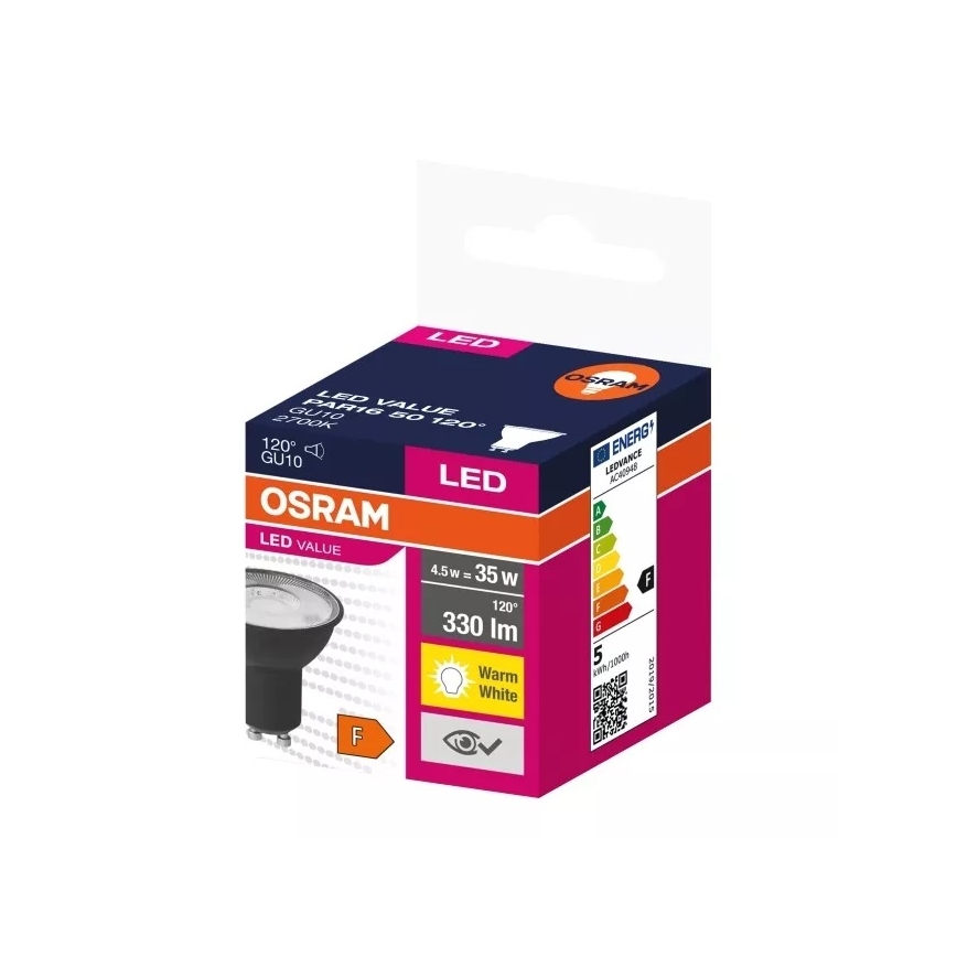 Bombilla LED VALUE PAR16 GU10/4,5W/230V 2700K 120° negro - Ledvance