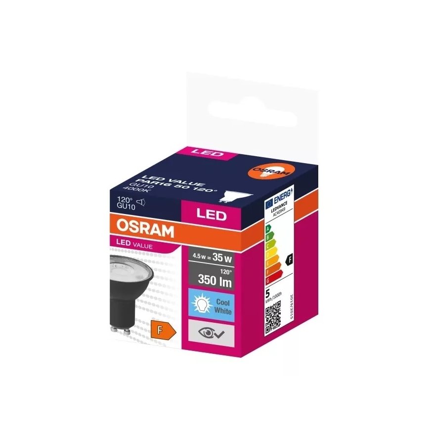 Bombilla LED VALUE PAR16 GU10/4,5W/230V 4000K 120° negro - Ledvance