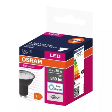 Bombilla LED VALUE PAR16 GU10/4,5W/230V 6500K 120° negro - Ledvance