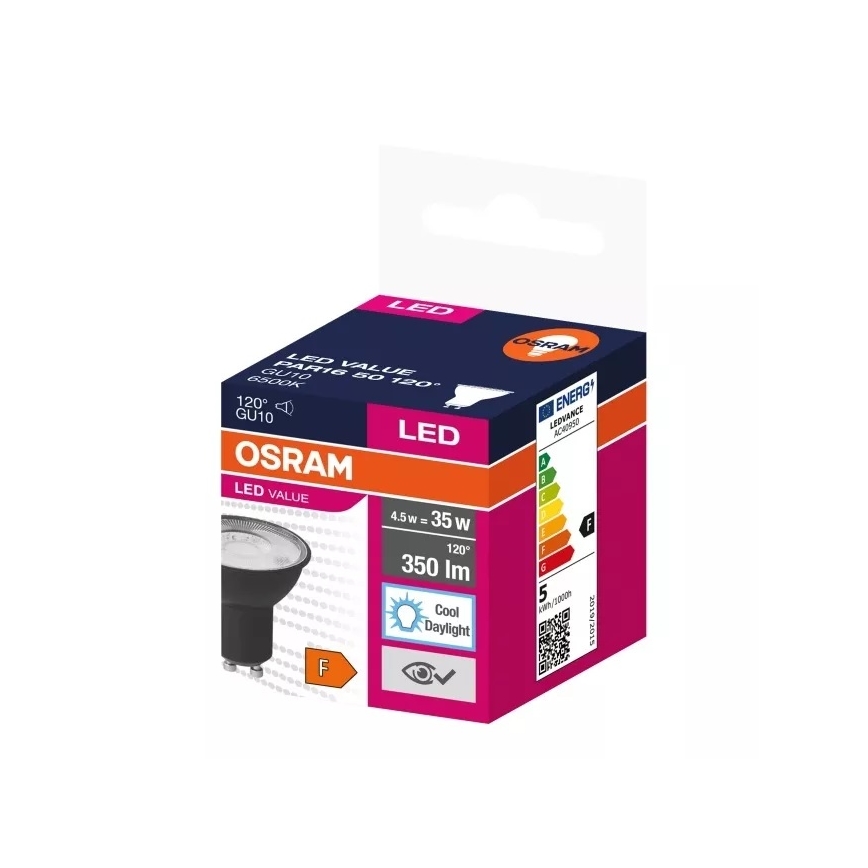Bombilla LED VALUE PAR16 GU10/4,5W/230V 6500K 120° negro - Ledvance