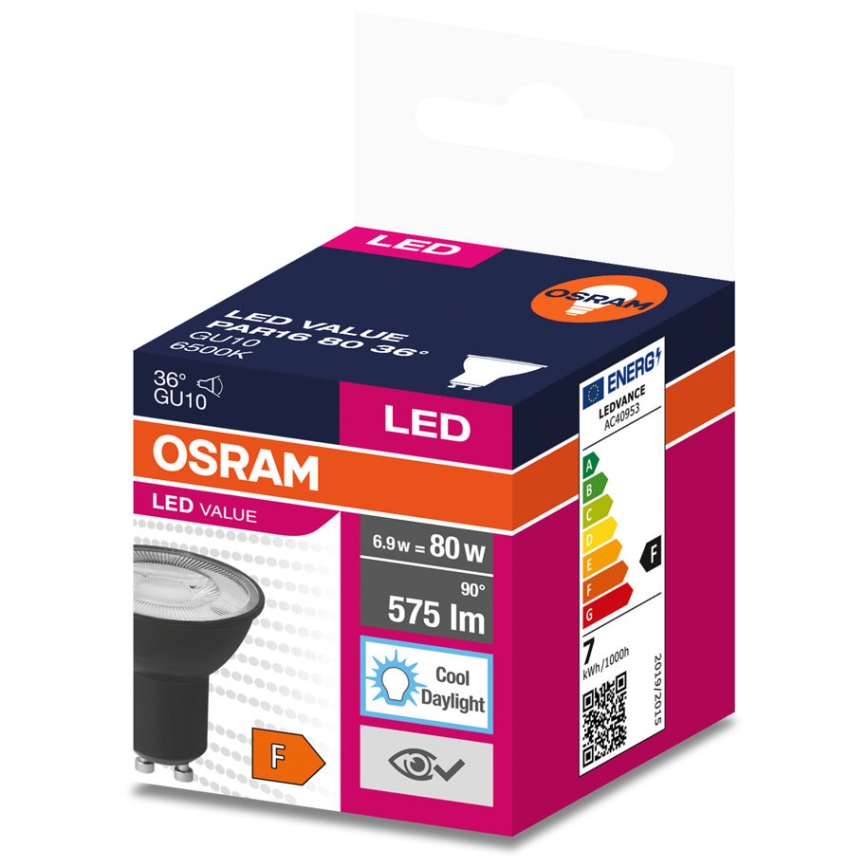 Bombilla LED VALUE PAR16 GU10/6,9W/230V 4000K 36° negro - Ledvance