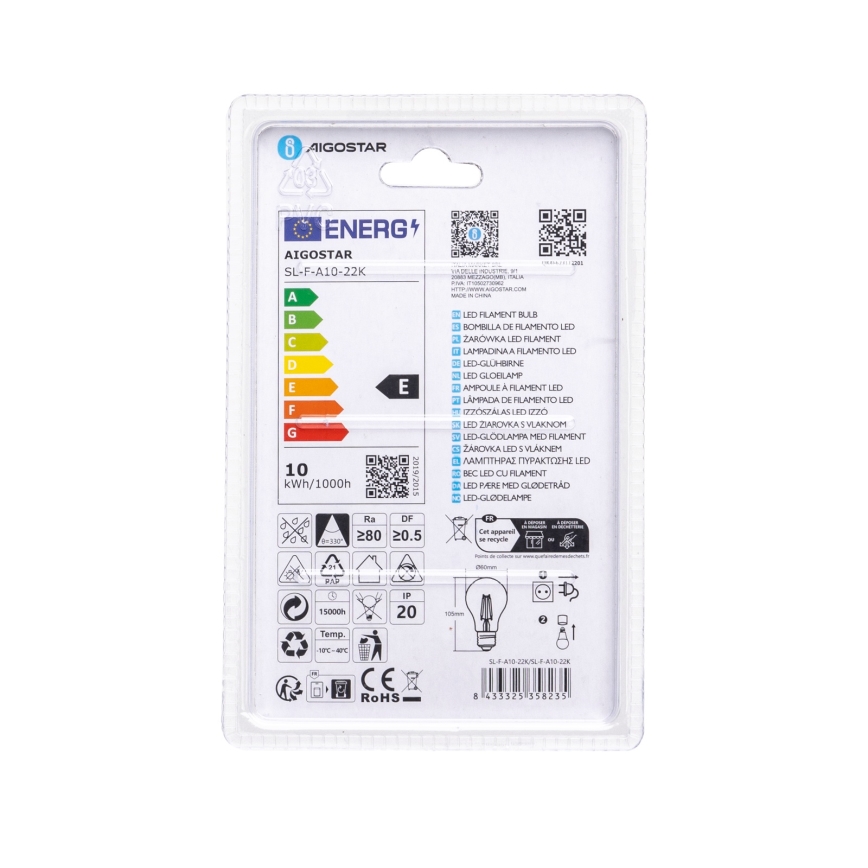 Bombilla LED VINTAGE A60 E27/10W/230V 2200K - Aigostar