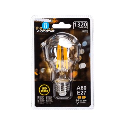 Bombilla LED Vintage A60 E27/12W/230V 2200K - Aigostar