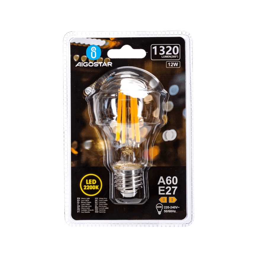 Bombilla LED Vintage A60 E27/12W/230V 2200K - Aigostar