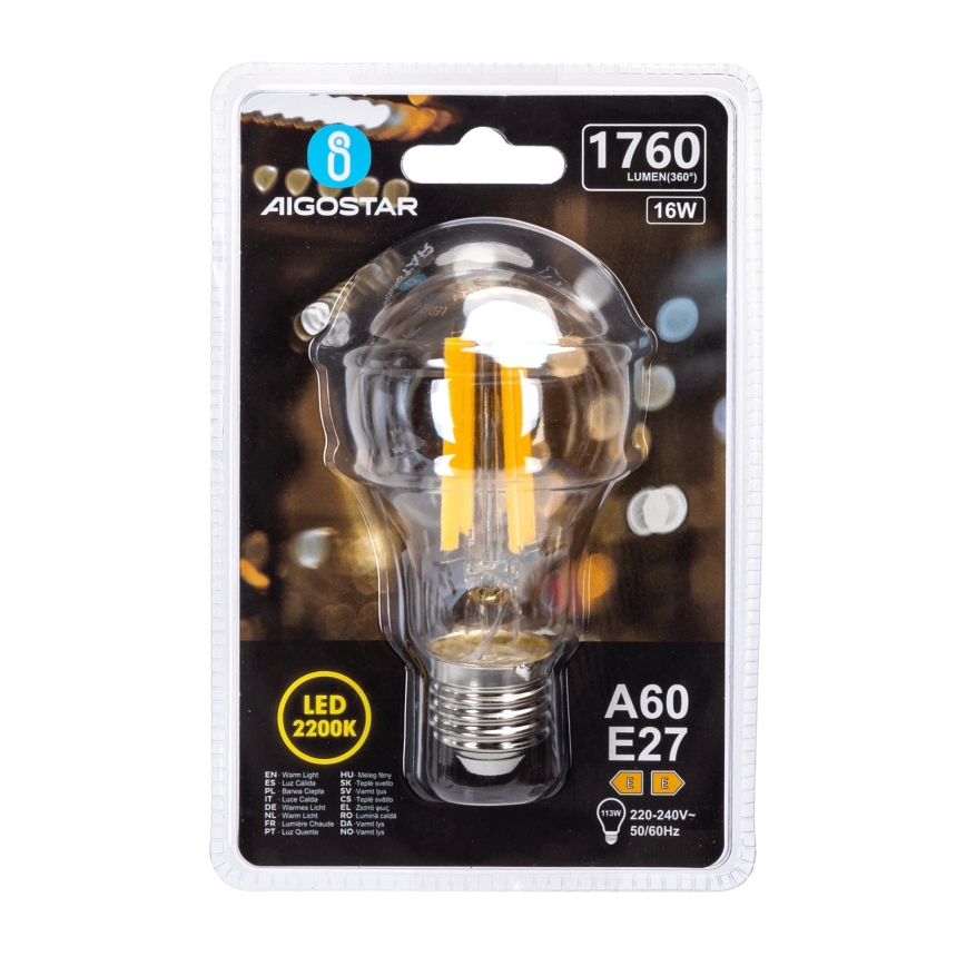 Bombilla LED VINTAGE A60 E27/16W/230V 2200K - Aigostar